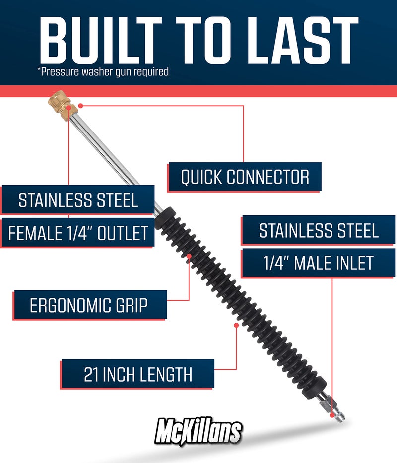 McKillansÂ® Car Pressure Washer Extension Wand - Power Washer Wand Extension for Car Wash - Short Pressure Washer Wand Replacement - Pressure Washer Accessories & Attachments - 1/4â€ Quick Connect Plug - Image 2